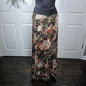 LM Studio Multicolor Brown Black Lined Maxi Skirt 12 Boho Earthy